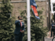 Malden CORE member Ted Louis Jacques raising the Juneteenth Flag at City Hall Plaza