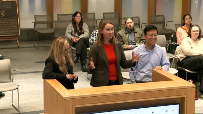 Members of Malden's Climate Action and Sustainability Commission addressing the Malden city council on October 20.